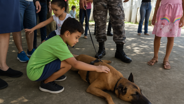 Crianças autistas participam de sessão de cinoterapia com cães do Bope em Macapá