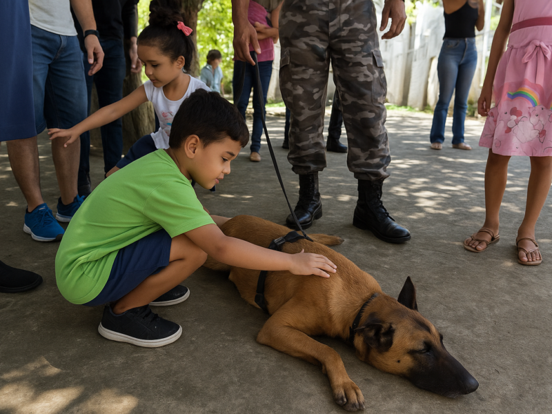 Crianças autistas participam de sessão de cinoterapia com cães do Bope em Macapá